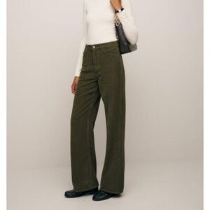 NEW Reformation Cary High Rise Slouchy Wide Leg Corduroy Pant Sz 27 Dark Olive